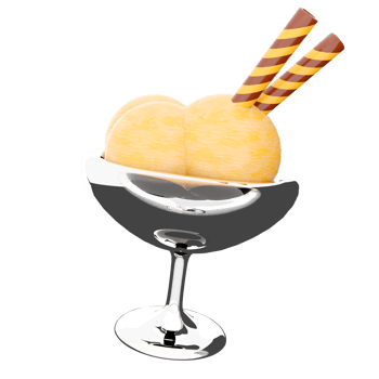 3d rendering four scoops of ice cream in a glass icon. 3d render vanilla ice cream with two waffle sticks icon. png