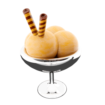 3d rendering four scoops of ice cream in a glass icon. 3d render vanilla ice cream with two waffle sticks icon. png
