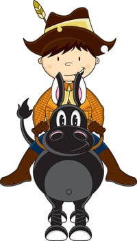 Cartoon Farmer on Horse Farmyard Illustration vector