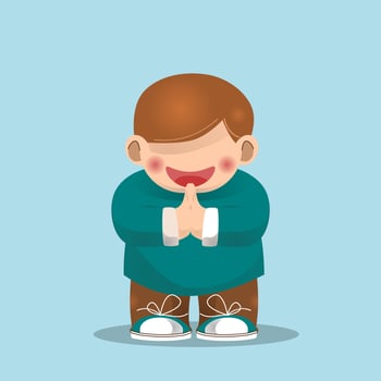 Muslim kids characters wish you a happy Eid Mubarak vector illustration