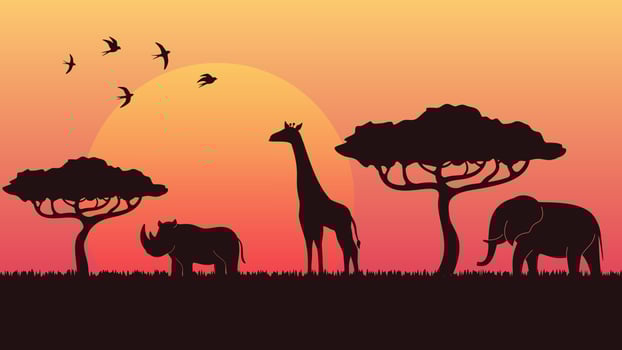 savanna sunset view vector