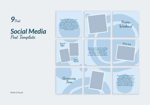 Set of Social Media Design Post Template for 9 Post with Puzzle and Pastel Style. Suitable for Promotion, Advertising and Branding of Fashion, Beauty, Cosmetic, Female Product vector
