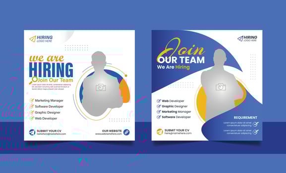 We are hiring job vacancy social media post digital marketing banner design template with blue orange color set. vector