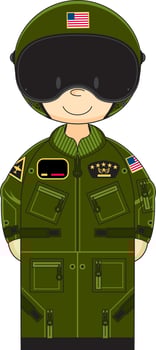 Cute Cartoon USA Military Airforce Fighter Pilot Character vector