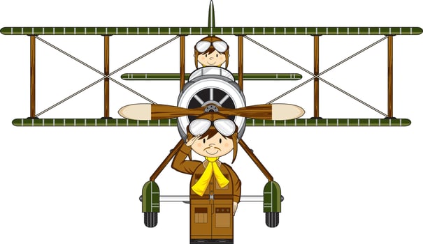 Cute Cartoon Airforce Pilots and Biplane vector