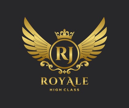 Golden Letter RJ template logo Luxury gold letter with crown. Monogram alphabet . Beautiful royal initials letter. vector