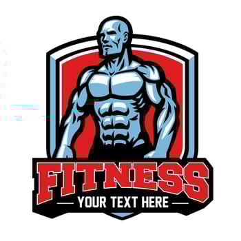 fitness center badge with muscular man vector