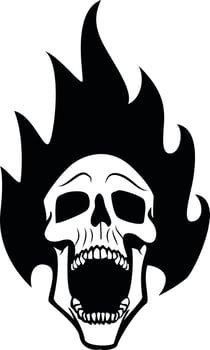 Monochrome Illustration Of A Skull In Flames vector