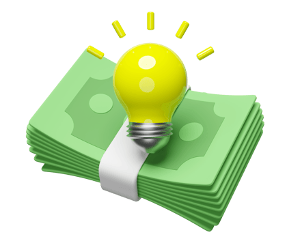3d Money banknote with yellow light bulb icon isolated. idea tip saving money, business finance, banking, investment, interest concept, 3d render illustration png