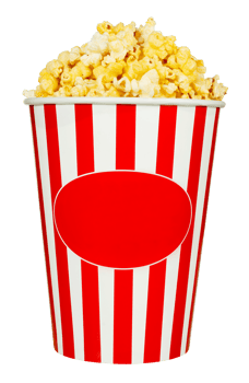 Cheese popcorn in red and white striped bucket isolated on white background with clipping path png