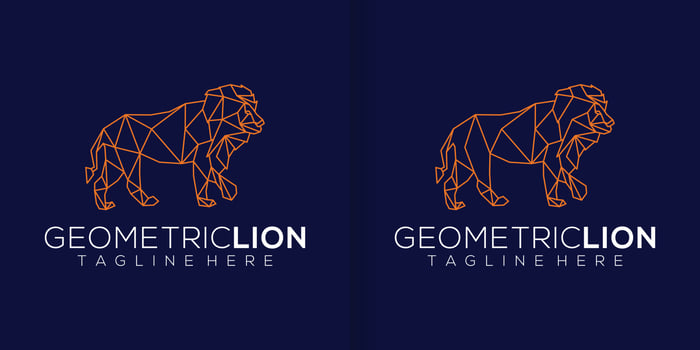 Golden polygonal Lion illustration isolated on black background. Geometric animal emblem. Vector illustration
