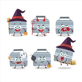 Halloween expression emoticons with cartoon character of grey lunch box vector