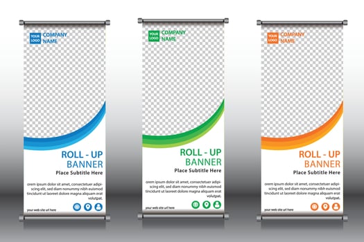 Roll up banner stand template design vector