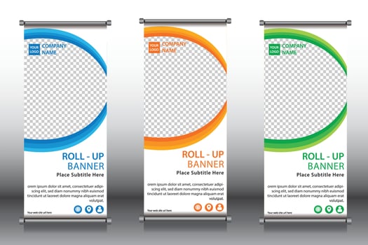 Roll up banner stand template design vector
