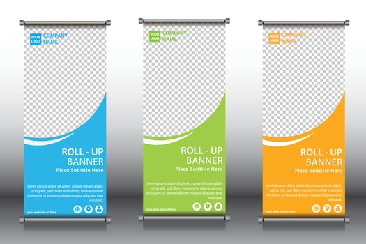 Roll up banner stand template design vector
