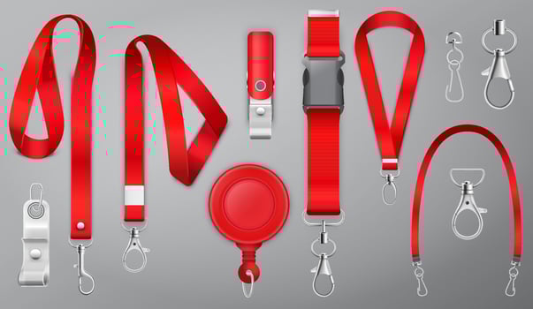 Red lanyards with metal claw clasp vector illustration