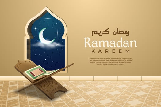 Ramadan with Realistic Mushaf and Arabic Window vector