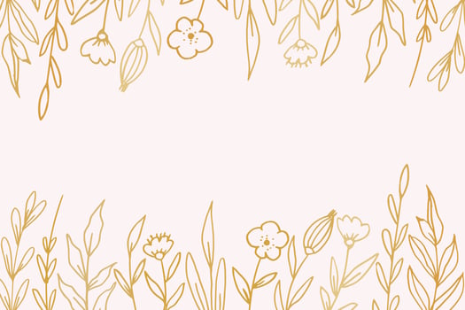 Elegant golden floral background with hand drawn flowers and leaves illustration decoration vector