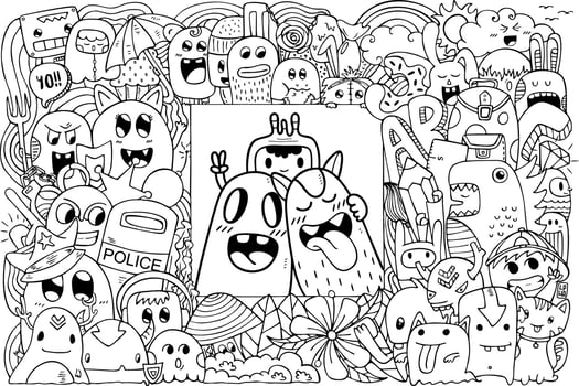 With Friends Doodle Coloring Page for Adults And Kids vector