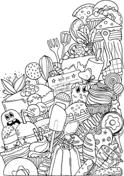 Baking and Cooking Doodle Art Coloring Page for Kids and Adults vector