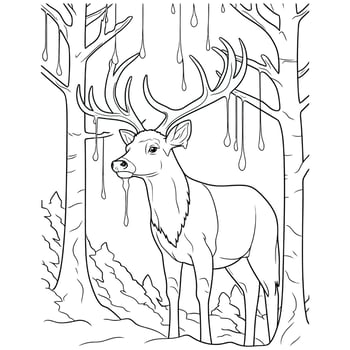 Cute Deer coloring page with floral design vector
