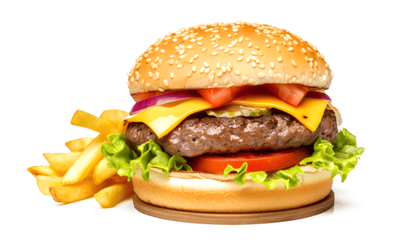 Delicious Burger with French Fries on a Transparent Background - png