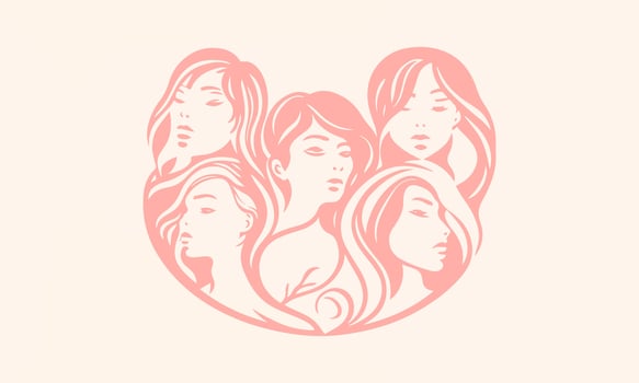 Mothers Day pink background with girls. Happy Mothers Day concept. Vector Illustration with place for your text