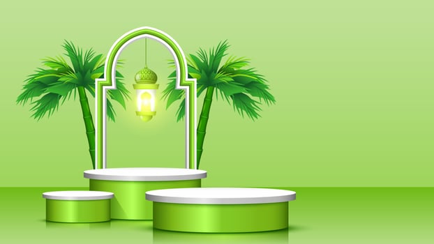 Islamic Ramadan Podium on Green Background vector
