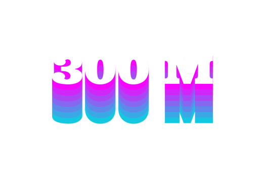 300 million subscribers celebration greeting Number with multi color design png