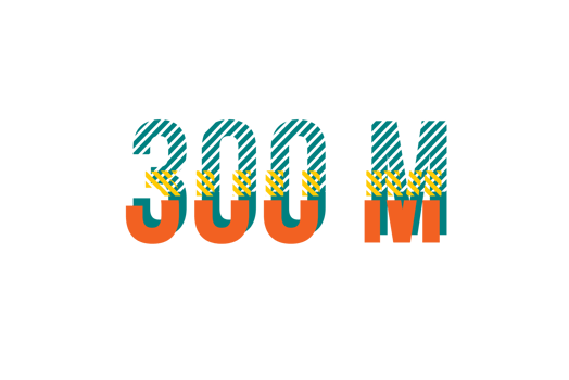 300 million subscribers celebration greeting Number with strips design png