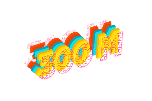 300 million subscribers celebration greeting Number with tech design png