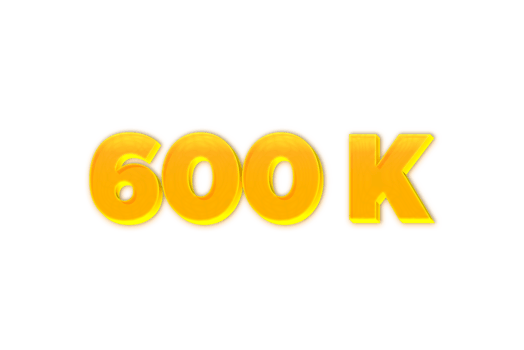 600 k subscribers celebration greeting Number with yellow design png
