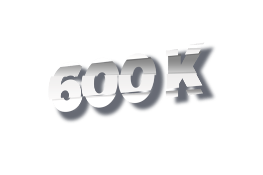 600 k subscribers celebration greeting Number with cutting design png