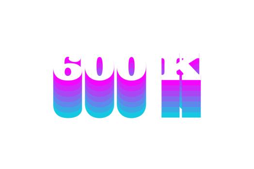 600 k subscribers celebration greeting Number with multi color design png