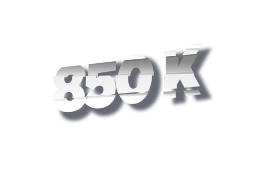 850 k subscribers celebration greeting Number with cutting design png