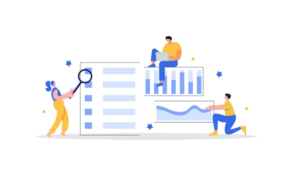 Modern data analysis, office work and time management illustration vector