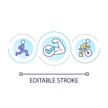 Strengthen muscles loop concept icon. Conditioning exercises. Sports injury prevention tip abstract idea thin line illustration. Isolated outline drawing. Editable stroke vector