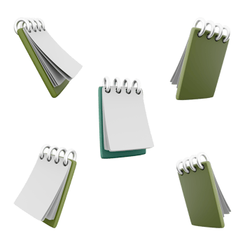 3d rendering open notepad without notes icon set. 3d render Notebook consisting of loose sheets of writing paper different positions icon set. png