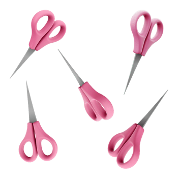 3d rendering pink scissors icon set. 3d render tool for school different positions icon set. png