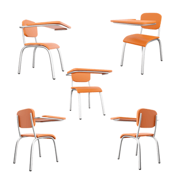 3d rendering college chair icon set. 3d render chair with a stand for hands and objects different positions icon set. png