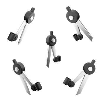 3d rendering drawing circle icon set. 3d render tool for drawing circles and arcs different positions icon set. png