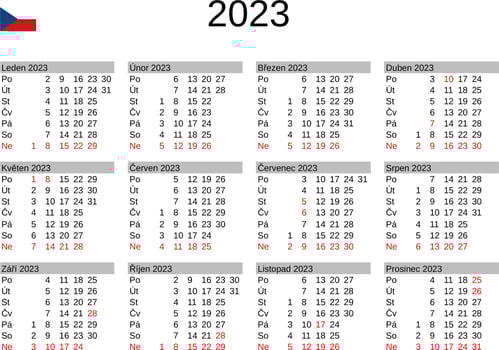 year 2023 calendar in Czech with Czech Republic holidays vector