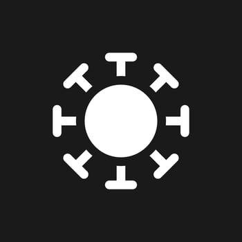 Coronavirus dark mode glyph ui icon. Virus. Infectious agent. User interface design. White silhouette symbol on black space. Solid pictogram for web, mobile. Vector isolated illustration