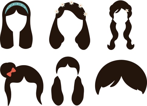 set of hairstyles for a girl with long hair, vector illustration