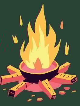 bonfire with firewood and flames vector