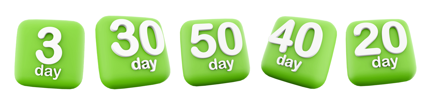 3d rendering three, thirty, twenty, fourty, fifty days to go icon set. 3d render before the start of discounts in stores icon set. Three, thirty, twenty, fourty, fifty day. png