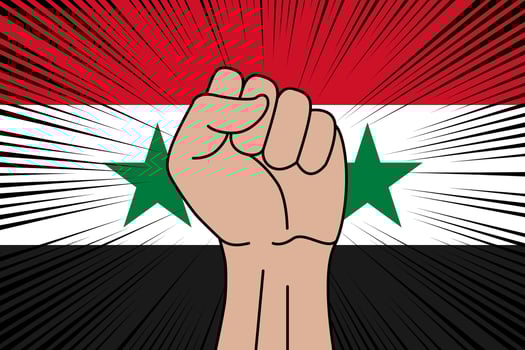 Human fist clenched symbol on flag of Syria vector