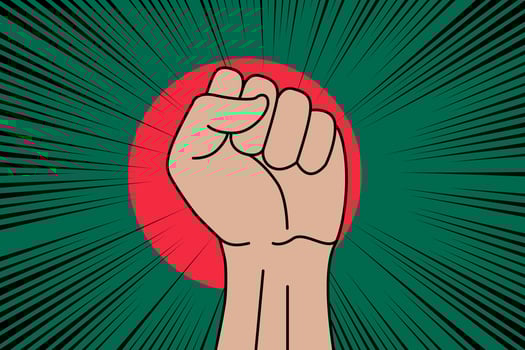 Human fist clenched symbol on flag of Bangladesh vector
