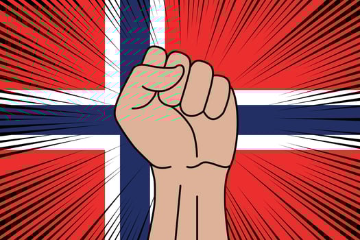 Human fist clenched symbol on flag of Norway vector