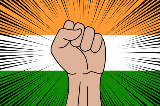 Human fist clenched symbol on flag of India vector